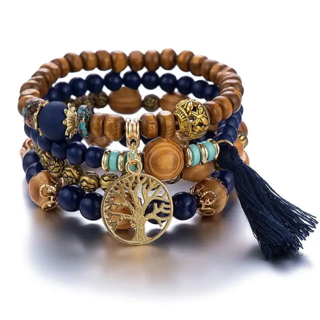 Boho Charm Wooden Bracelet Collection